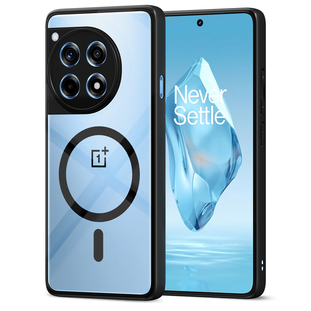 Pikkme OnePlus 12R 5G Eagle 2 Mag-Safe Shockproof Hard Transparent Back Cover (Black)