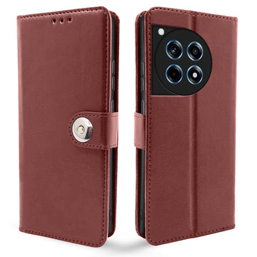 Pikkme OnePlus 12R 5G Button Flip Cover (Brown)