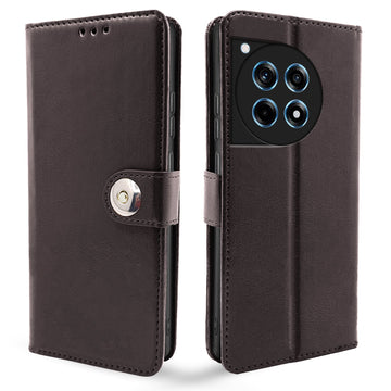 Pikkme OnePlus 12R 5G Button Flip Cover (Coffee)