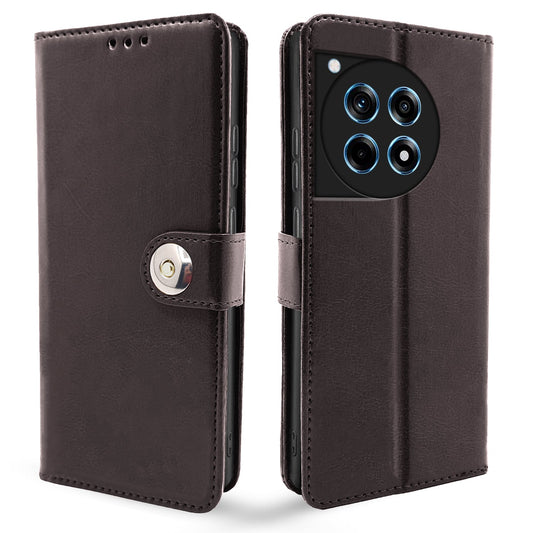 Pikkme OnePlus 12R 5G Button Flip Cover (Coffee)