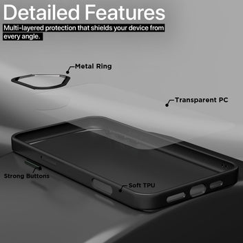 Pikkme iPhone 16 Plus Metal Chrome Ring Back Caser (Black)