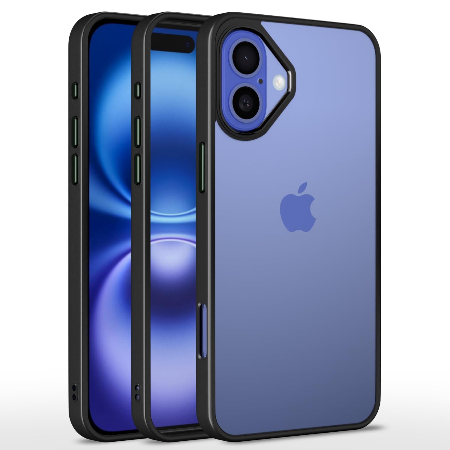 Pikkme iPhone 16 Electroplated Crome Metal Ring Back Case (Black)