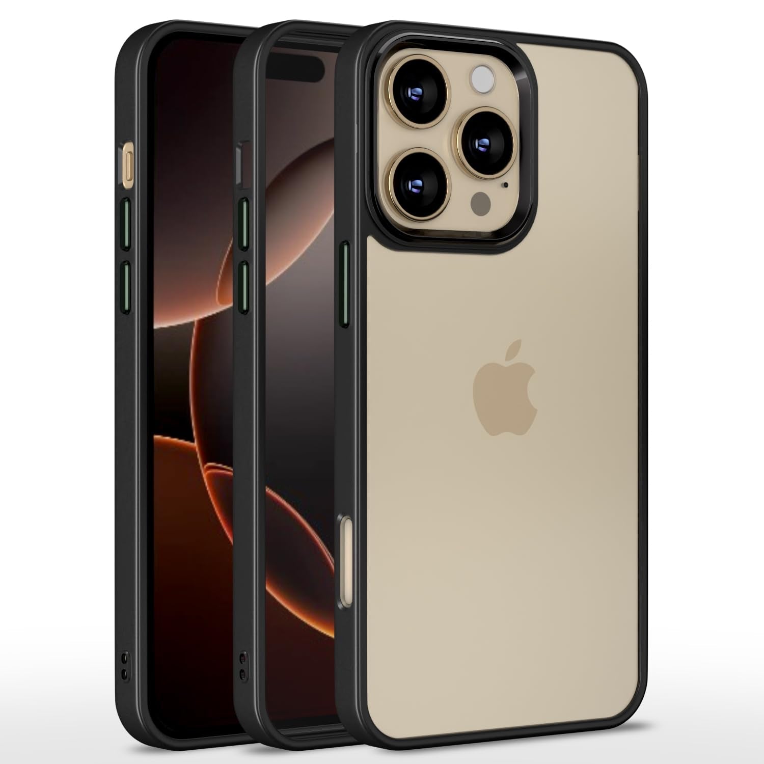 Pikkme iPhone 16 Pro Max Metal Chrome Ring Back Case (Black)