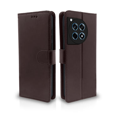 Pikkme OnePlus 12R 5G Vintage Flip Cover (Coffee)