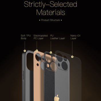 Pikkme iPhone 14 Gold Electroplated Leather Chrome Back Case