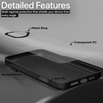 Pikkme iPhone 16 Electroplated Crome Metal Ring Back Case (Black)