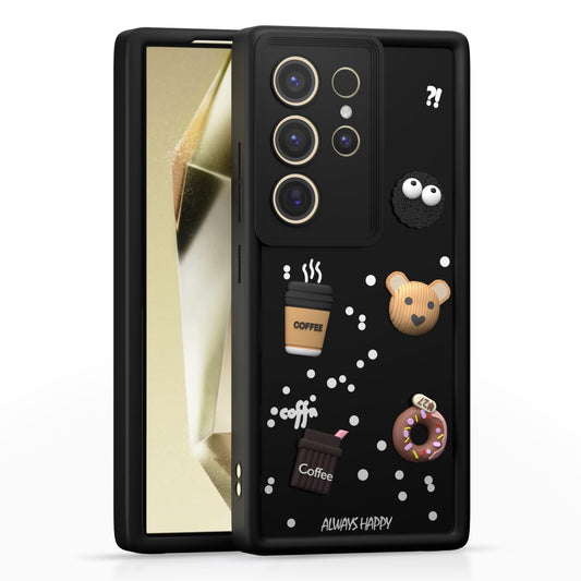 Pikkme Samsung Galaxy S24 Ultra 5G Cute Fun Cartoon 3D Bear Coffee Back Cover (Black)