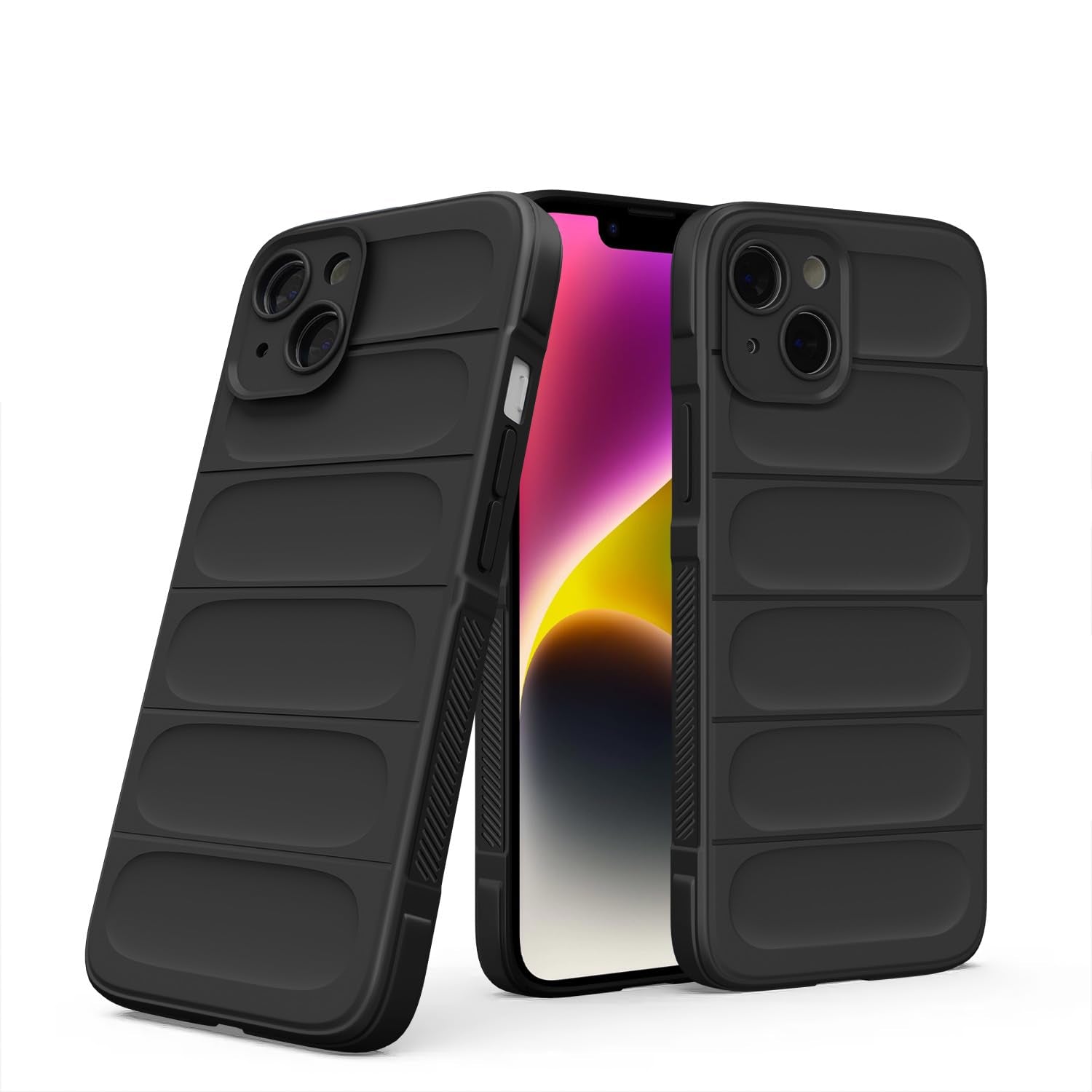 Pikkme iPhone 14 ZigZag Soft matte Liquid Silicone Back Cover (Black)