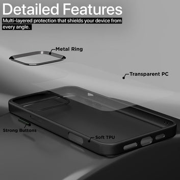 Pikkme iPhone 16 Pro Metal Chrome Ring Back Case (Black)