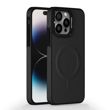 Pikkme iPhone 15 Pro Max Pu Leather with Metal Frame Lens Protection Bumper Case (Black)