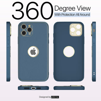 Pikkme iPhone 15 Pro Max Gold Electroplated Leather Chrome Back Cover (Blue)