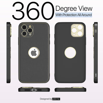Pikkme iPhone 15 Pro Max Gold Electroplated Leather Chrome Back Cover (Black)