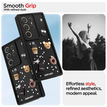 Pikkme Samsung Galaxy S24 Ultra 5G Cute Fun Cartoon 3D Bear Coffee Back Cover (Black)