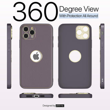 Pikkme iPhone 15 Pro Gold Electroplated Leather Chrome Back Cover (Purple)