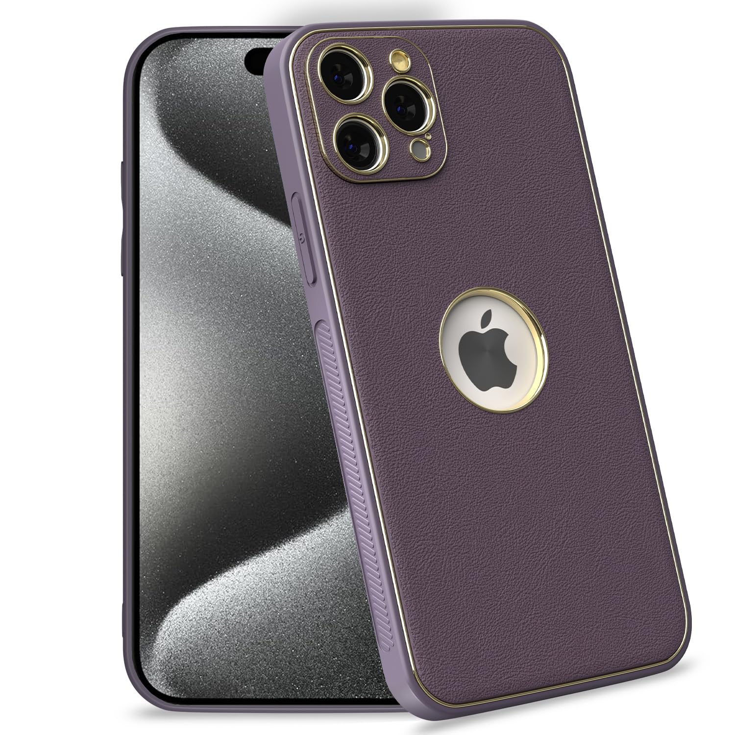 Pikkme iPhone 15 Pro Gold Electroplated Leather Chrome Back Cover (Purple)