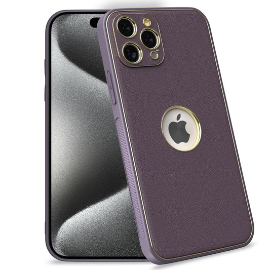 Pikkme iPhone 15 Pro Gold Electroplated Leather Chrome Back Cover (Purple)