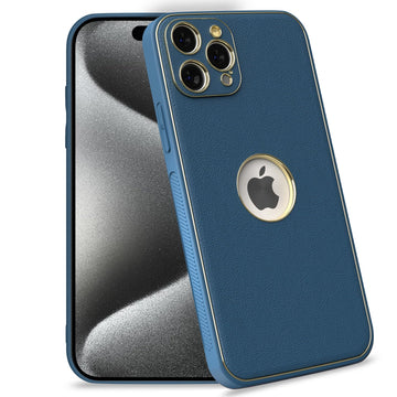 Pikkme iPhone 15 Pro Max Gold Electroplated Leather Chrome Back Cover (Blue)