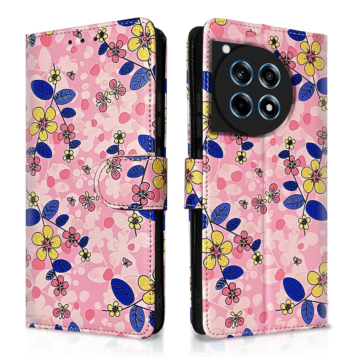 Pikkme OnePlus 12R 5G Flower Flip Cover (Pink)
